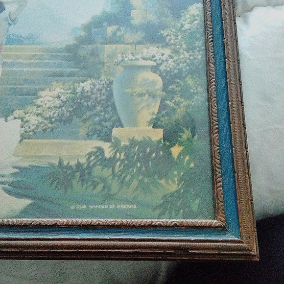 Antique framed print In the Garden of Dreams By CK Van Nortwick. - Picture 6 of 6